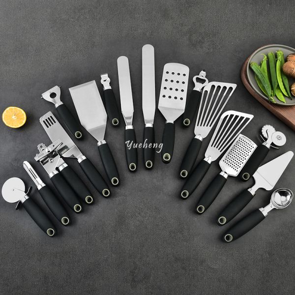 Cooking Tool Set Kitchen Gadgets Cookware Utensils Tools Stainless steel Kitchen Accessories Soft handle Black color