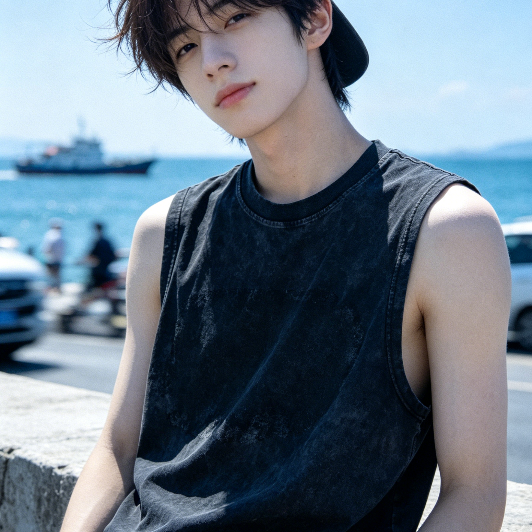 Wide Shoulder Mens Sleeveless T Shirt Crew Neck Cotton Sleeveless Tank Tops