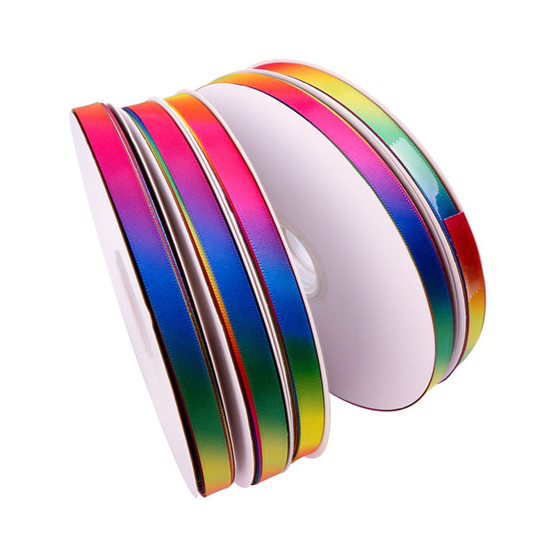 Custom 1 Inch Satin Ribbon Printed Rainbow Polyester Ribbon for Packing Gift Wholesale