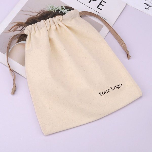 Eco-friendly Cotton Fabric Drawstring Swimsuit Cloth Storage Bag with Waterproof Lining
