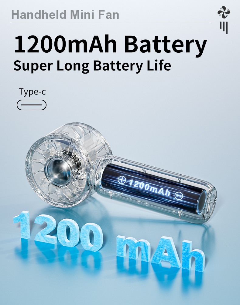 Customized USB Type-C Handheld Fan Transparent Crystal Convenient Mini Plastic Fan Three Wind Battery for Home Car Use Wholesale