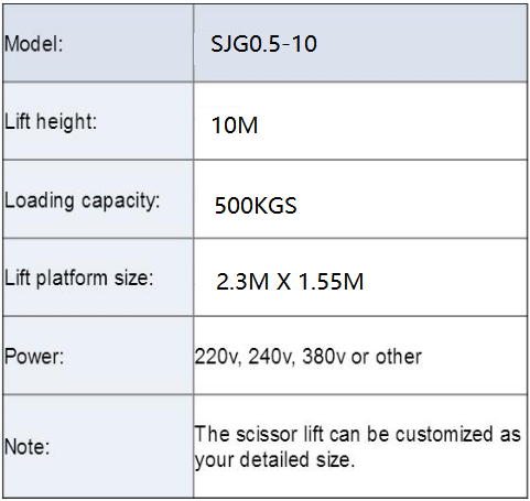 500kgs 10M Hydraulic Heavy Duty Scissor Lift Vertical Material Scissor Lift Platform With CE