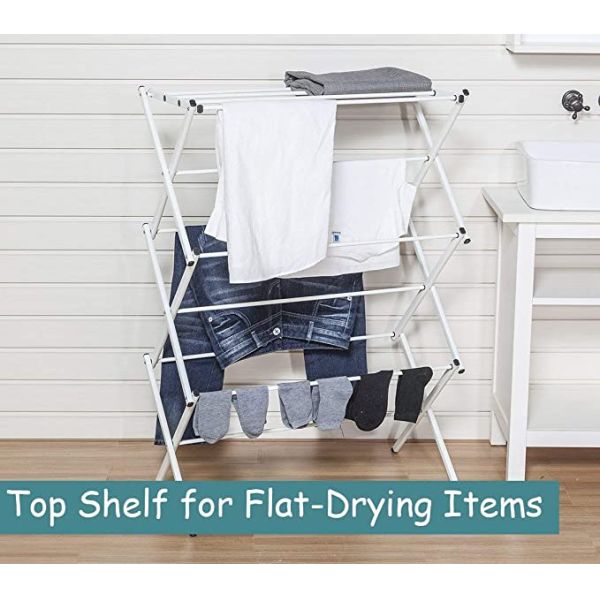 White Foldable Alloy Steel Clothes Drying  Laundry Rack