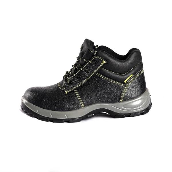 Middle Cut Genuine Leather Safety Shoes with Steel Toe and Plate Anti Smash Waterproof Work Boots