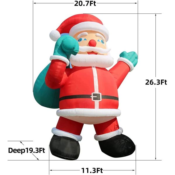 Надувный Санта-Клаус на открытом воздухе. Рождественские украшения.