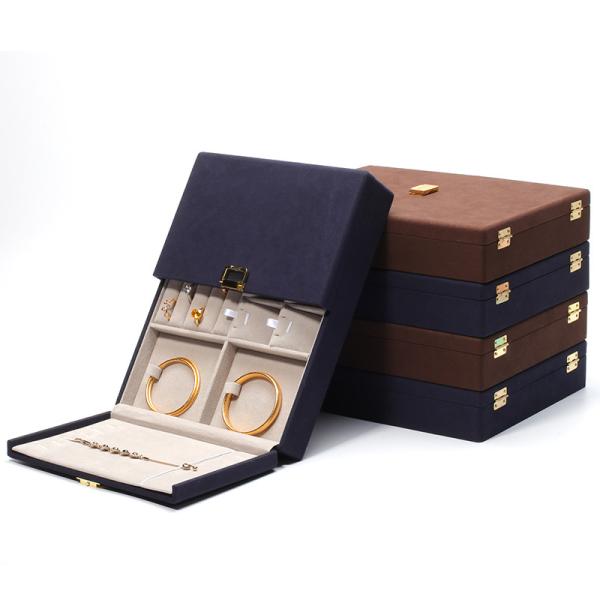 Blue Microfiber Leather Jewelry Gift Boxes Custom Jewelry Packaging 29x23x5cm