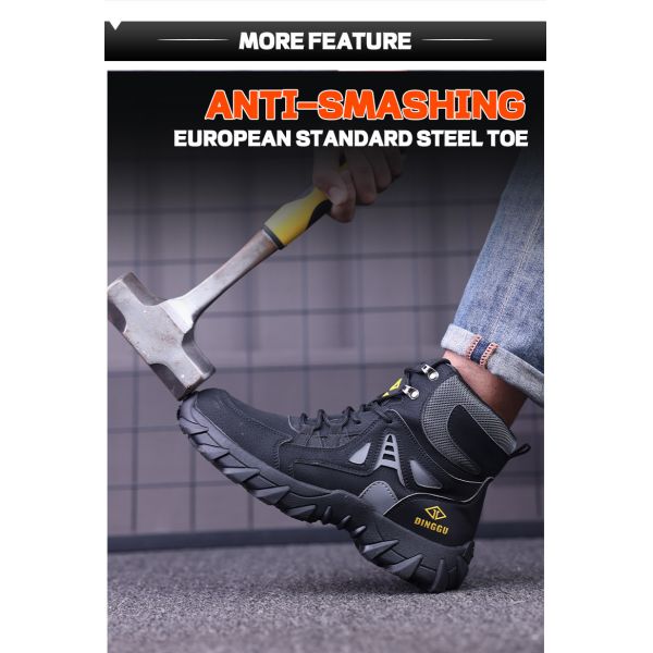 Chaussures de sécurité en cuir en microfibre volante en tricot, chaussures de sécurité à semelle moyenne en Kevlar, chaussures de sécurité en acier, chaussures de travail en caoutchouc