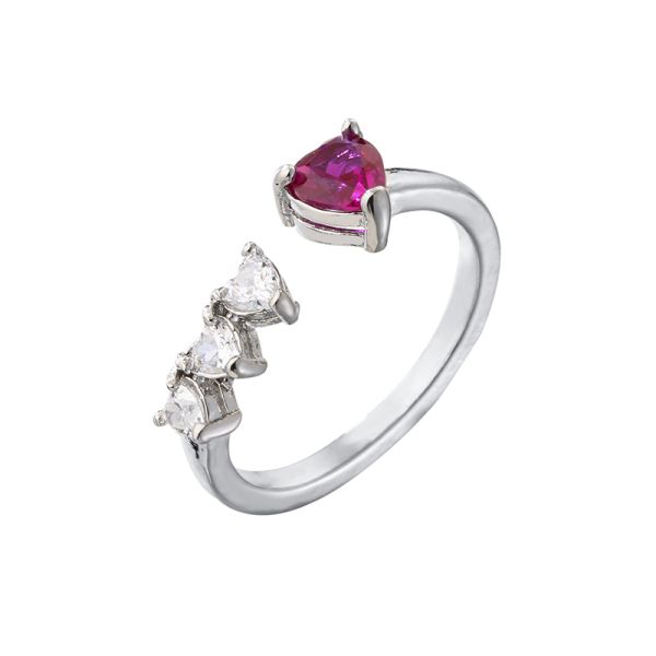 Zircon 18k Gold Plated Heart Diamond Rings Adjustable For Engagement Wedding