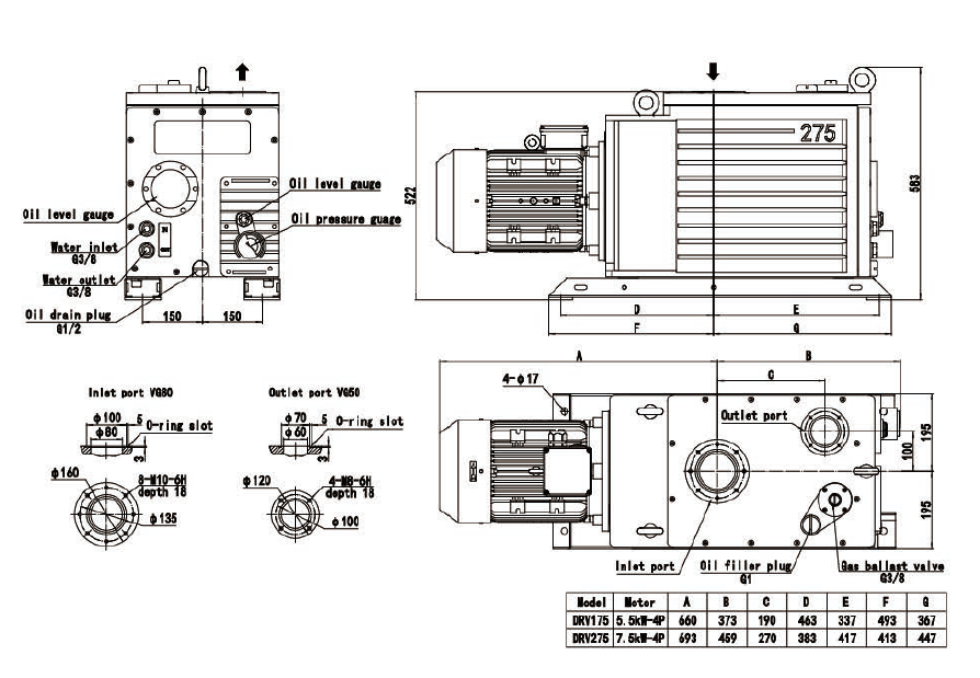 DRV175 Two Stage Rotary Vacuum Pump High Speed Oil Lubricated Rotary Vane Pumps 7.5kW