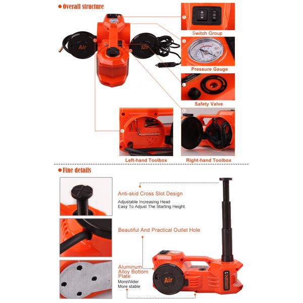 3 In 1 Electric Hydraulic Jack Kit 1-10T 12v Electric Jack 3 Ton With Air Pump