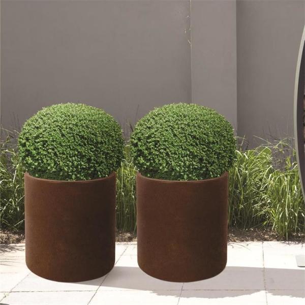 800mm Decorative Metal Garden Pots Cylindrical Corten Steel Planter Boxes