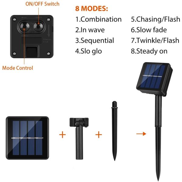 72ft 200 светов рождества режимов СИД 8 солнечных приведенных в действие