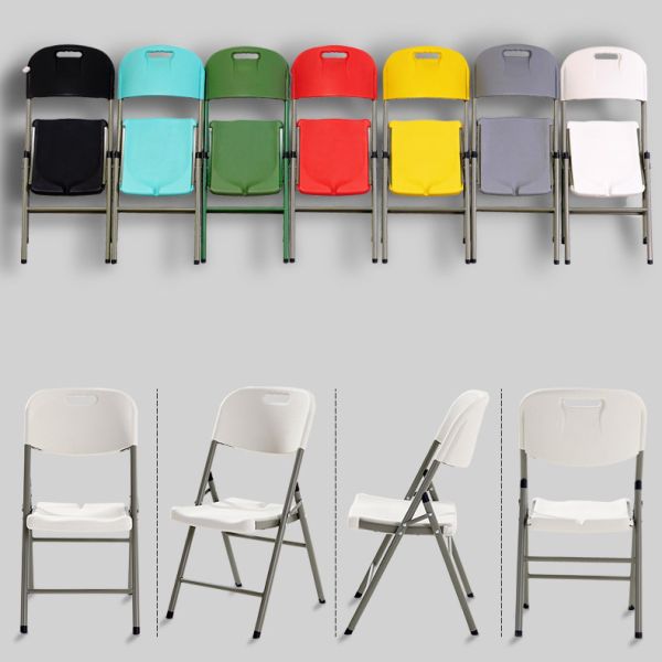 Foldable Plastic Chair and Metal Table Set for Outdoor Party Events Space-saving