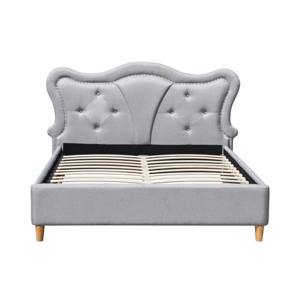Изголовье кнопки белья серого цвета отделки кровати Nailhead обитое детьми Tufted изогнутое