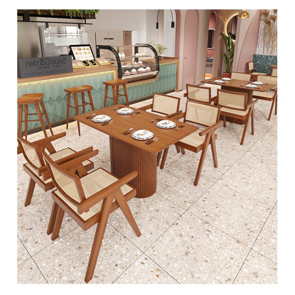 High End Restaurant Solid Wood Dining Single Chair and Bench Coffee Shop Rattan Sofa Booth