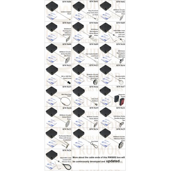 RW5609 Square Heavy Duty Retractable Cable Plus Size Customizable Fixed Loop End