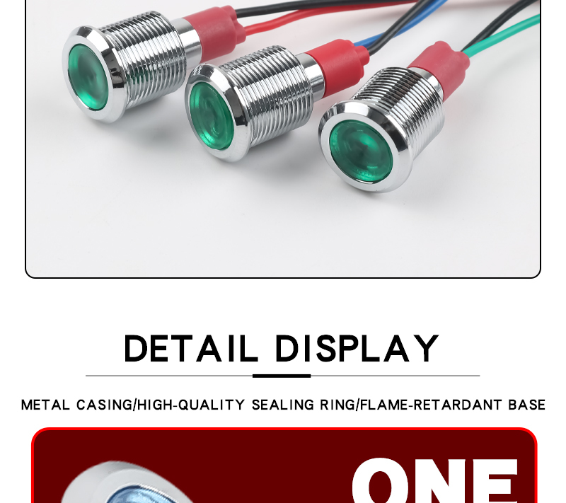 12MM Metal LED Warning indicator light Signal Lamp Pilot Wires switch 6/12/24/220V Red Green Blue White Yellow