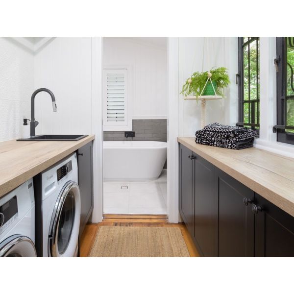Custom Modern Simple Design Laundry Room Cabinet Vanities with Sink and Basket