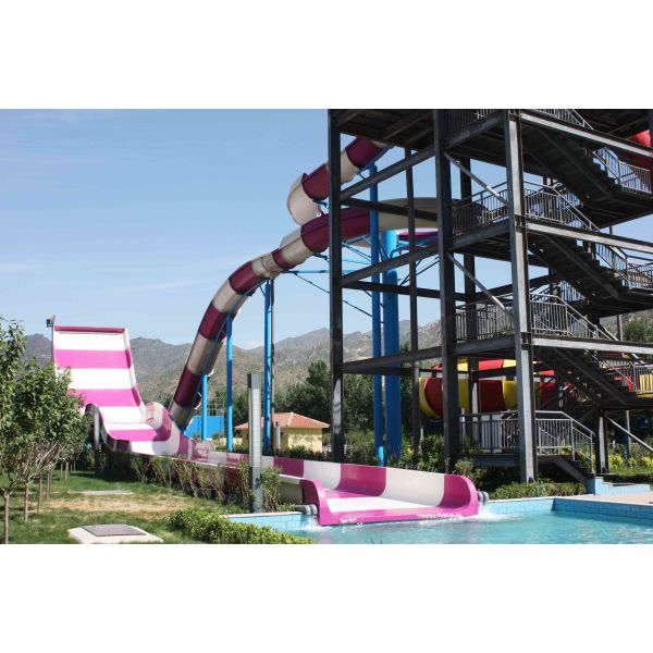Long Raft Spiral fiberglass Water Slides With Two Person Riding