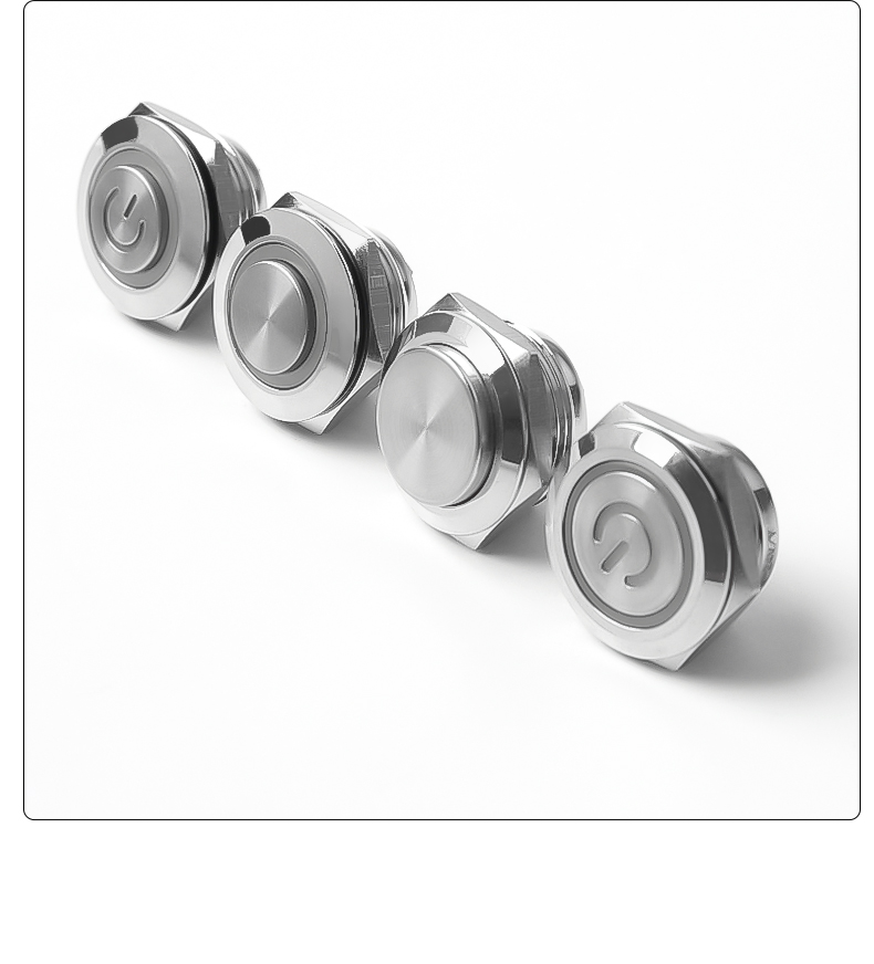 19mm IP65 Waterproof Metal Button Switch Self-Resetting 1NO Flat Head/High Head Push Button Switches