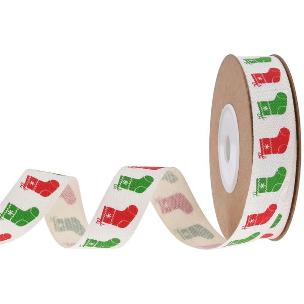 15 мм * 3y Рождественская подарочная лента Напечатанная белая хлопковая лента для подарков