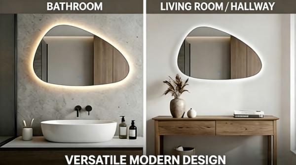Irregular Shape LED Mirror Artistic Water Drop Vanity Mirror with Dimmable Lights & Anti-Fog Function for Bathroom Living Room