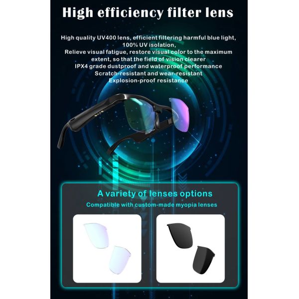 Intelligent Bluetooth Glasses HD Stereo Sound UV Protection For Men Women