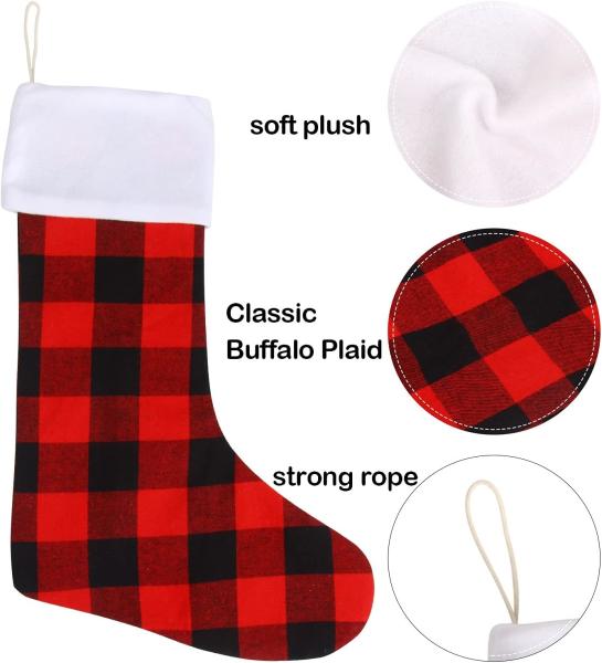 Christmas Red Black Buffalo Plaid Stockings Large Plaid Stockings with Plush Cuff Classic Christmas Stockings Decoration