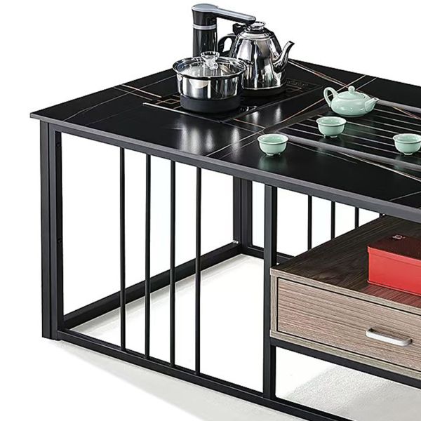 Contemporary Smart Black Coffee TableMultifunctional SlateOffice Furniture Tea Table