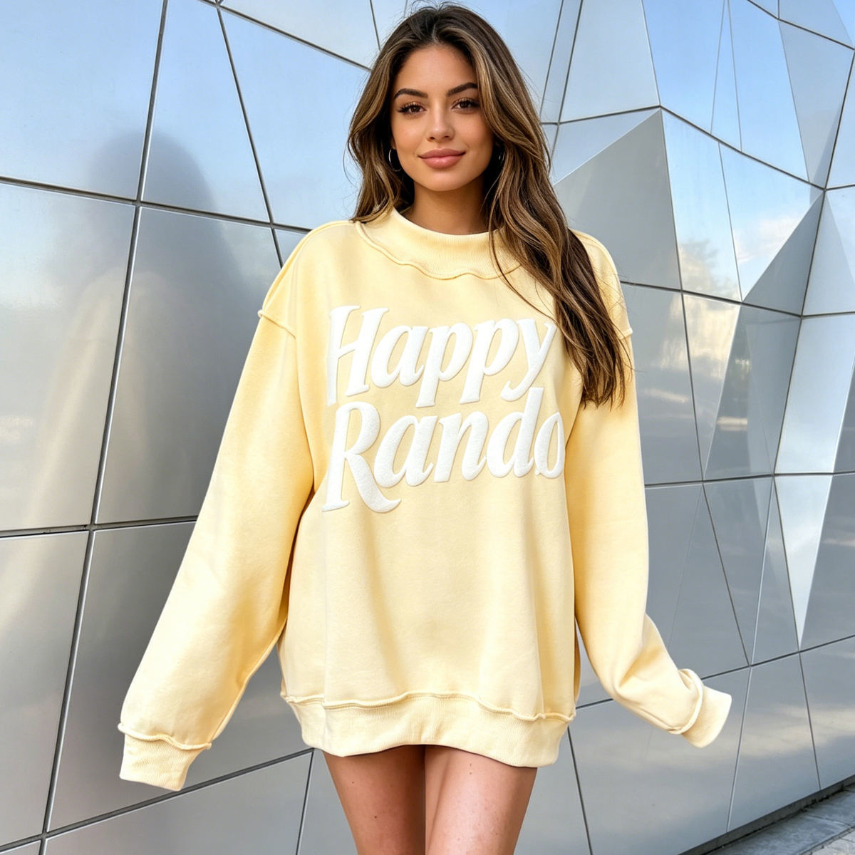 Eco-Friendly Breathable Custom Letter Print Mockneck Pullover Sweatshirt for Women Autumn