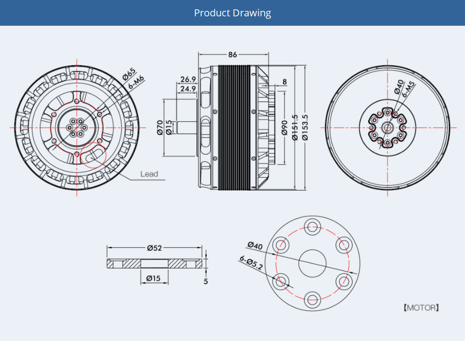 T-MOTOR Tiger Motor U15 L KV43 Power Combo Multi-axis Multi-rotor Large Heavy Duty Brushless DC Motor for Drones Accessories