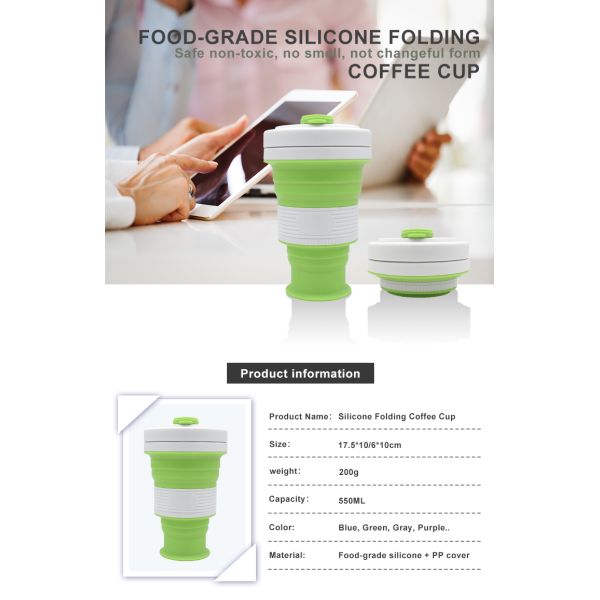 ECO Friendly 550ML Foldable Silicone Cup For Outdoor