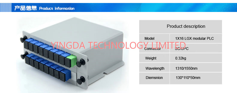 Алюминий Splitter стекловолокна LGX PLC сети GPON 2 шасси кассеты шлица