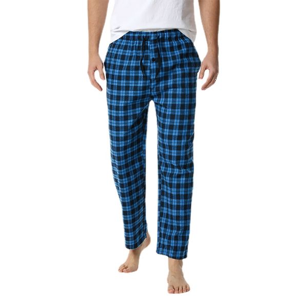 Polyester Fabric Men's Plaid Home Pants with Regular Fit Design and Comfort