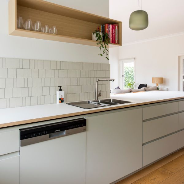 Light Green Melamine Kitchen Cabinet Handless Kitchen Cabinet