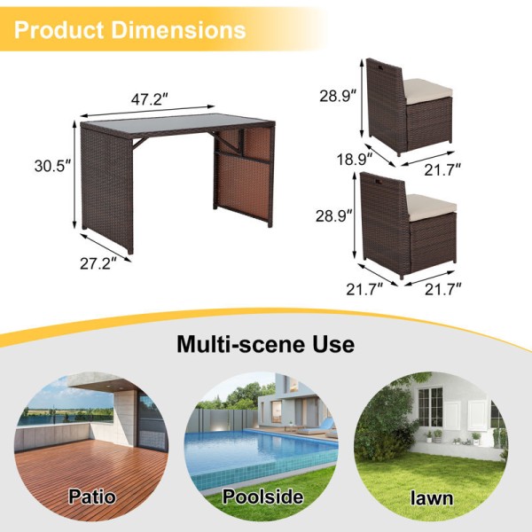 Commercial Outdoor Dining Set with Powder-Coated Aluminum Frame Handwoven PE Rattan and Tempered Glass Tabletop