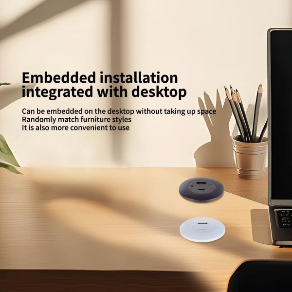 Plastic Recessed Mounted Table Power Socket with USB A+C Charging Ports