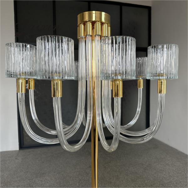 Saixin new design large gold metal stand 10 arms glass candelabra for wedding centerpieces