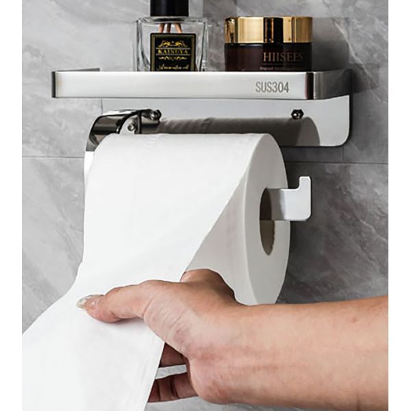 Adhesive Stainless Steel Toilet Paper Dispenser With Shelf Polished Chrome Color
