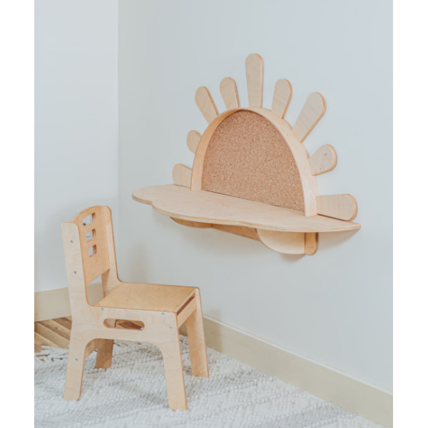 Living Room Wall-Mounted Activity Table with Chair Wood Style PANEL Toddler Furniture