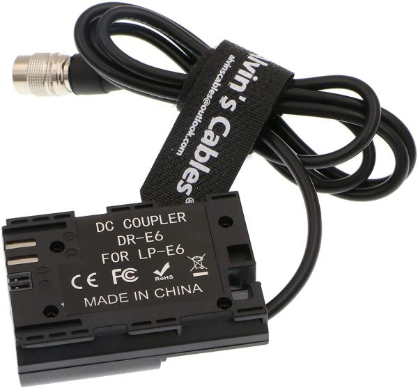 Bateria do manequim de LP E6 ao adaptador do poder da câmera de Hirose 4 Pin Male 100cm