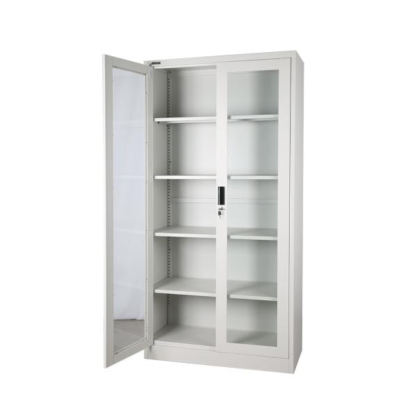 Metal Storage Cabinet With Handle Lock Glass Door Cupboard