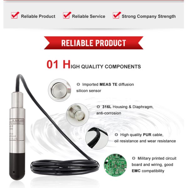 RS485 RS232 Ground Water Level Detector Oil Tank Level Sensor 4-20mA