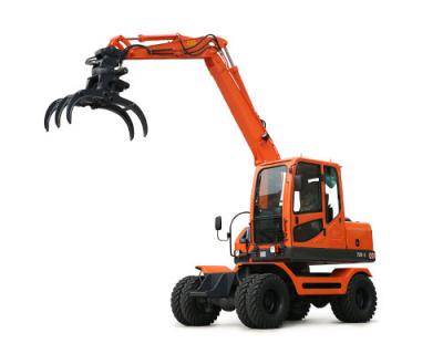 360° Rotation Wheel Excavator With Grapple Small Round Log Sugarcane Pick Up Machine