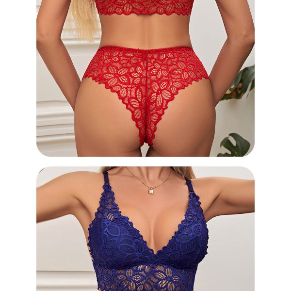 Women Lingerie Set Underwear Sexy Lace Wire-free Bra Set Gather Seamless Triangle Cup Bra Underwear Women's Small Breast