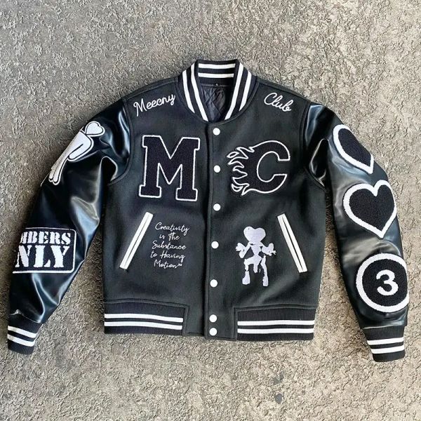 Custom Logo Patchwork Streetwear High Quality Chenille Embroidery Winter Leather Bomber Letterman Men Varsity Jacket for Men