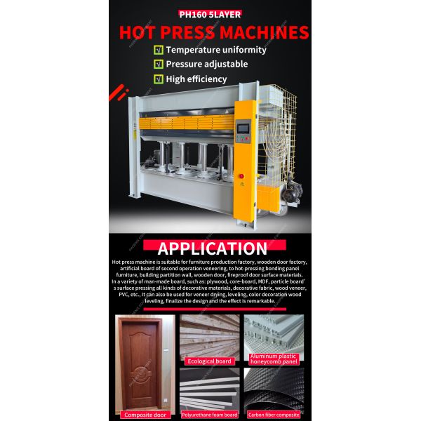 120T PH160 5layer Woodworking Hydraulic Hot Press Machine for Plywood Door Laminating