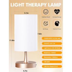 16W Light Therapy Lamp with 10,000 Lux Brightness 3 Color Temperatures and Adjustable Brightness for Seasonal Affective Disorder
