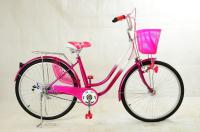 Mujeres de acero de 26 pulgadas y 3 velocidades, mujeres rosa, bicicleta con cesto, doble freno en V.