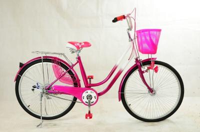 26 3 Speed Women Steel Ladies Pink Bike With Basket  Double V Brake